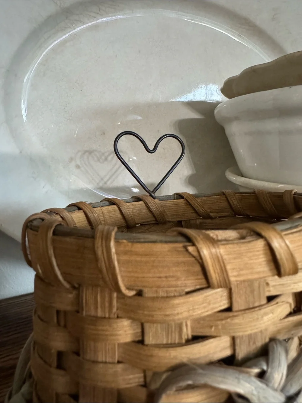 Handwoven Rustic Basket with Heart Accent